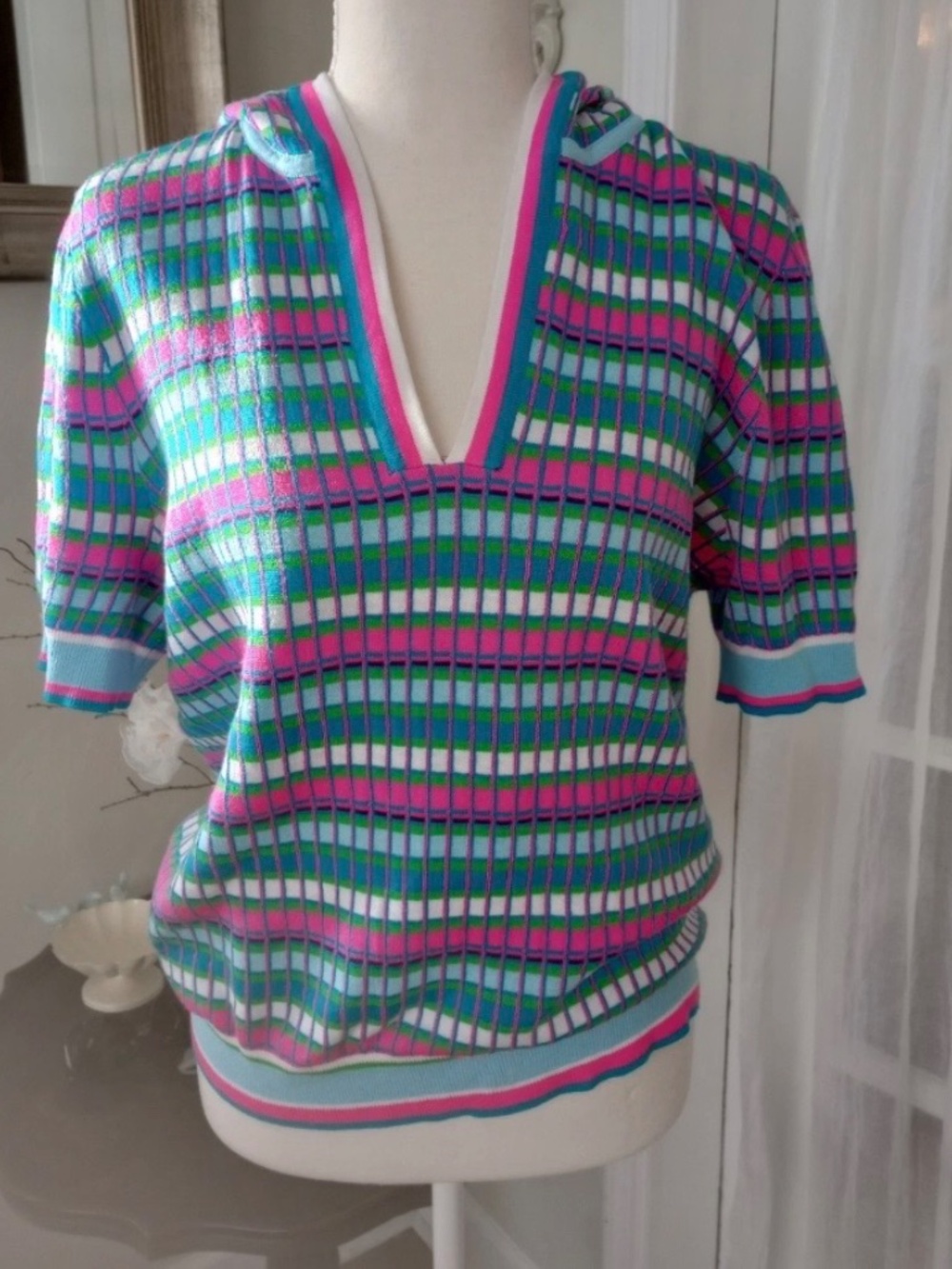 LILLY Pulitzer HOODIE Sweater Knit, AVINGTON Mermaid Stripe, SIZE LARGE EUC - Picture 2 of 6